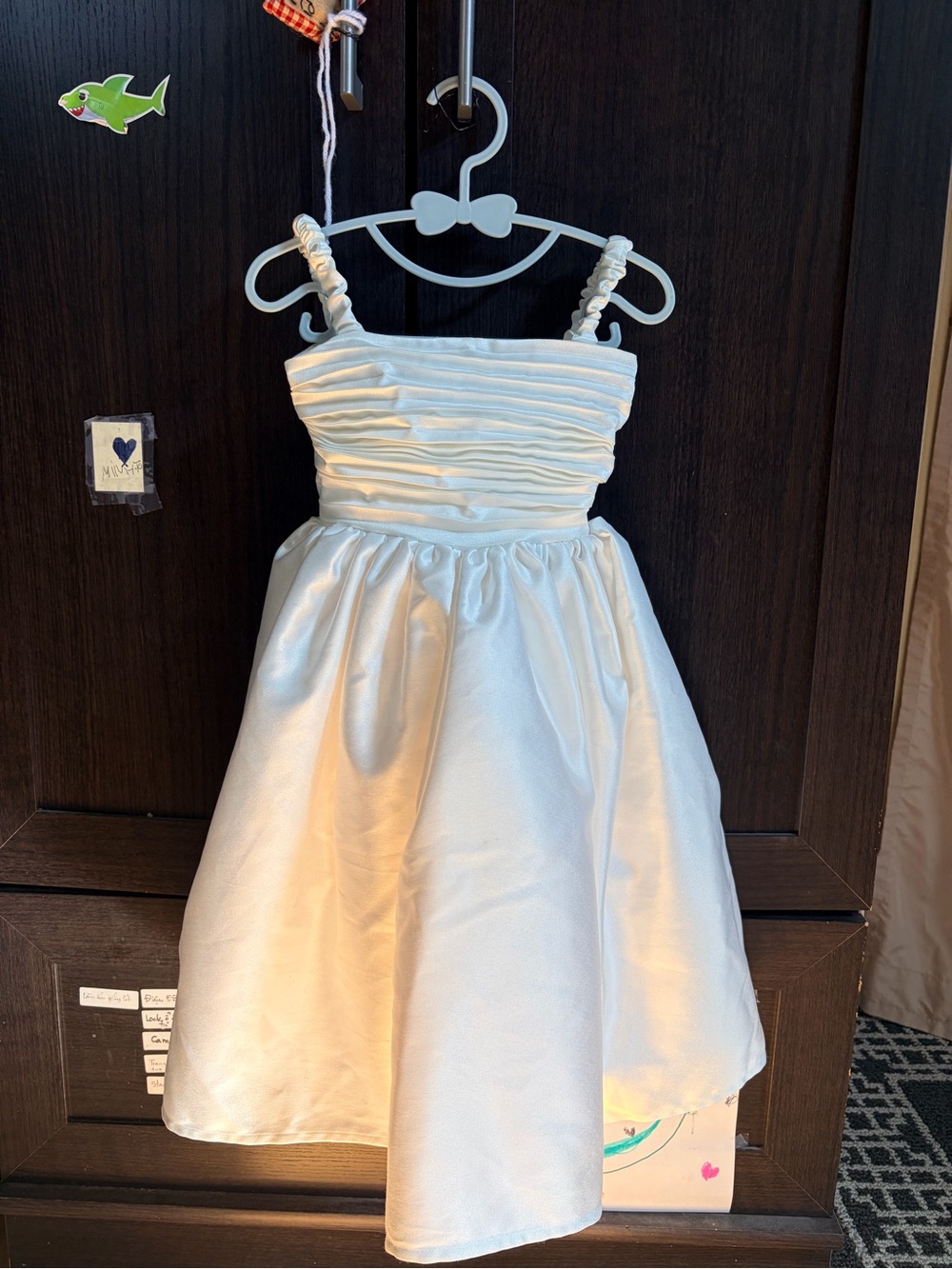 ELF White Satin Girls' Formal Dress with Ruched Bodice